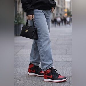 Jordan 1 high Women's Black & Red satin Sneakers